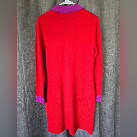 Trina Turk Red and Purple Long Sleeve Dress - Picture 3 of 6